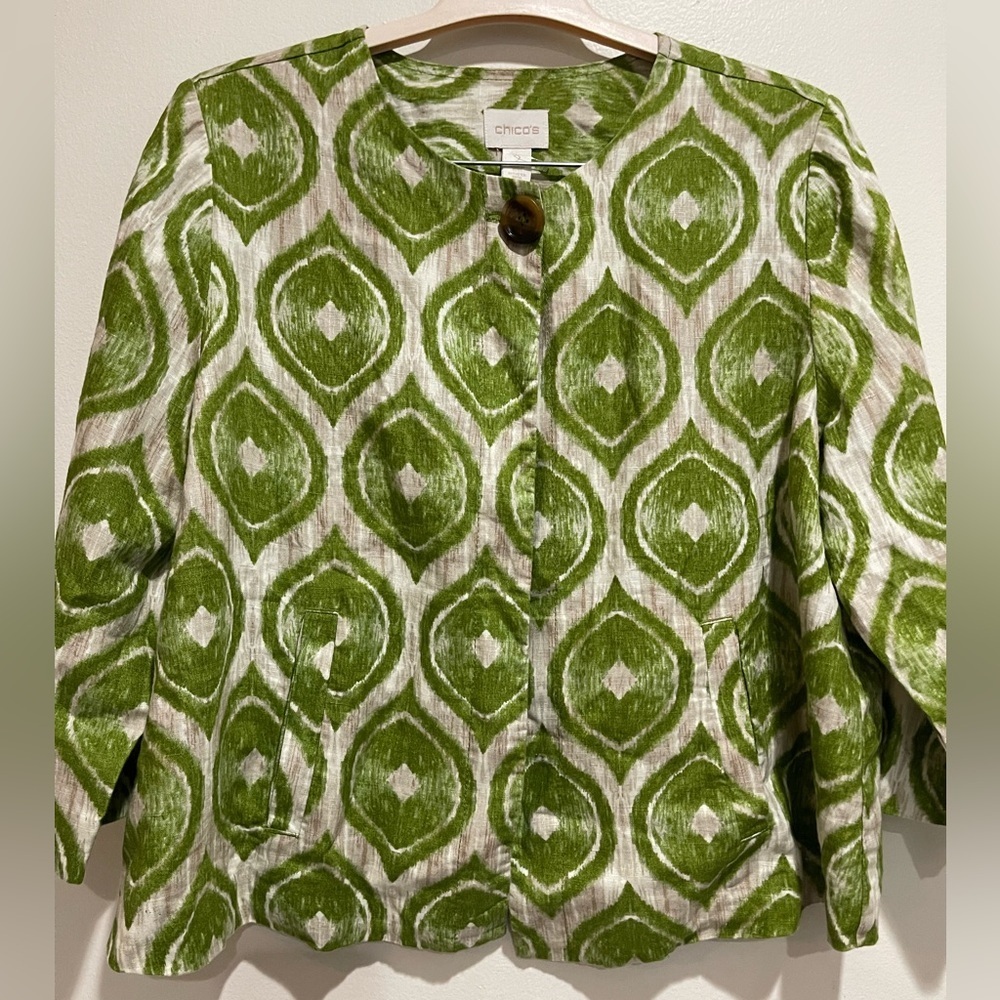 Chicos Pure Linen 3/4 Sleeve Jacket